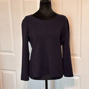 Ann Taylor Women's Navy Blue Long Sleeve Boat Neck Weave Texture Workwear Top M